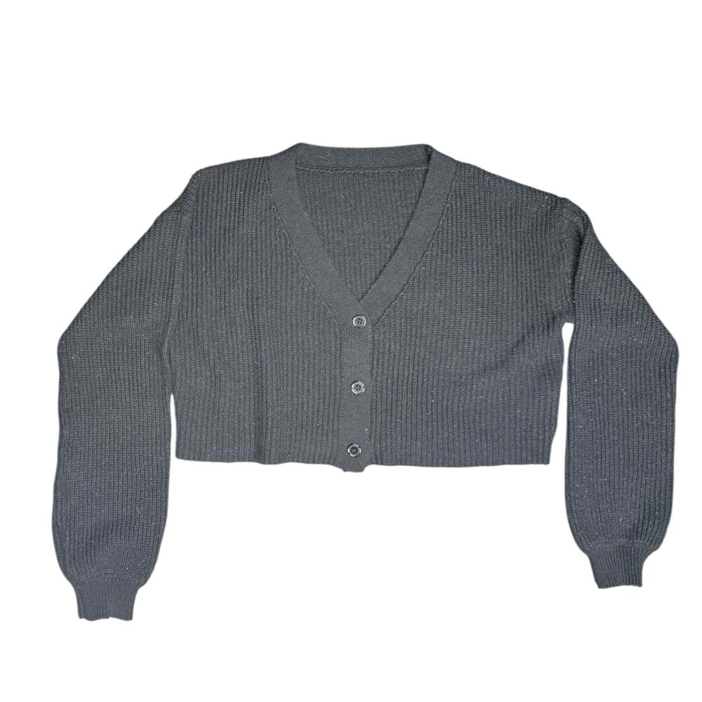 Edikted Oversized Waffle Ribbed Knit Cropped Cardigan in Grey